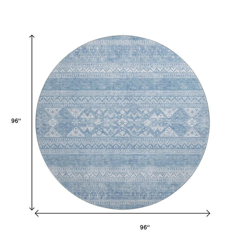 5' X 8' Sky Blue And Ivory Southwestern Washable Area Rug With UV Protection