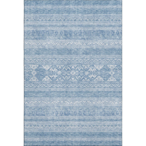 5' X 8' Sky Blue And Ivory Southwestern Washable Area Rug With UV Protection