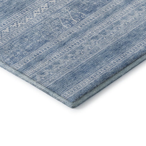 5' X 8' Sky Blue And Ivory Southwestern Washable Area Rug With UV Protection