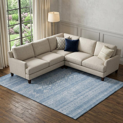5' X 8' Sky Blue And Ivory Southwestern Washable Area Rug With UV Protection