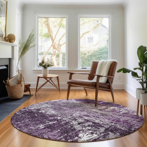9' X 12' Eggplant And Ivory Abstract Washable Area Rug With UV Protection