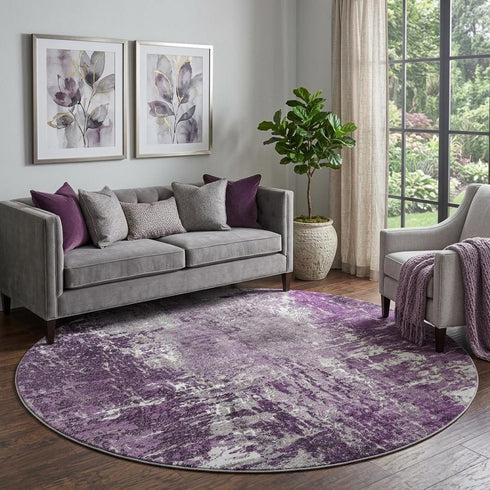 9' X 12' Eggplant And Ivory Abstract Washable Area Rug With UV Protection