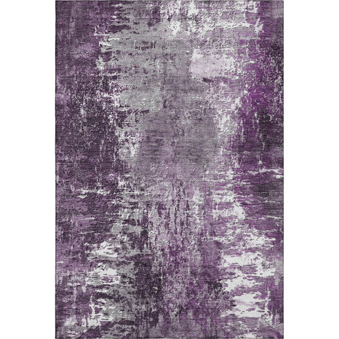9' X 12' Eggplant And Ivory Abstract Washable Area Rug With UV Protection