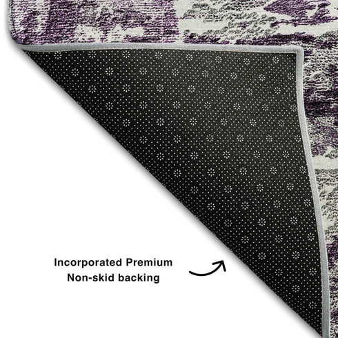 9' X 12' Eggplant And Ivory Abstract Washable Area Rug With UV Protection