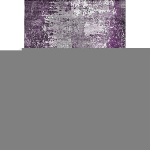 9' X 12' Eggplant And Ivory Abstract Washable Area Rug With UV Protection