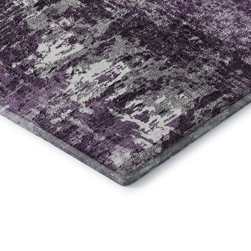 9' X 12' Eggplant And Ivory Abstract Washable Area Rug With UV Protection