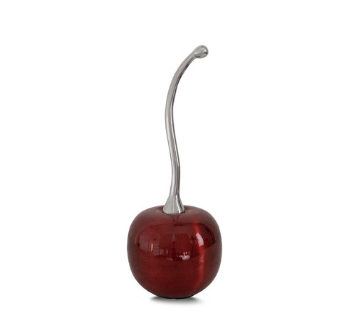 14" Red And Silver Aluminum Cherry Tabletop Sculpture