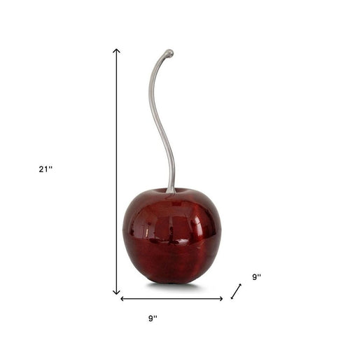 21" Red And Silver Aluminum Cherry Tabletop Sculpture