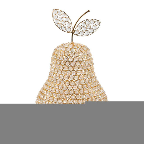 18" Gold Aluminum And Faux Crystal Decorative Pear