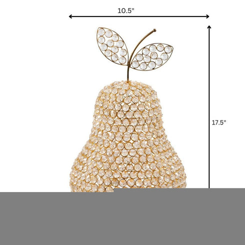 18" Gold Aluminum And Faux Crystal Decorative Pear