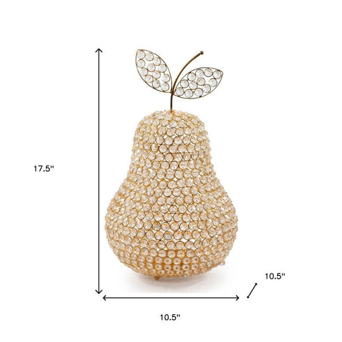 18" Gold Aluminum And Faux Crystal Decorative Pear