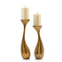 Set of Two Antiqued Gold Aluminum Wavy Faceted Tabletop Pillar Candle Holders