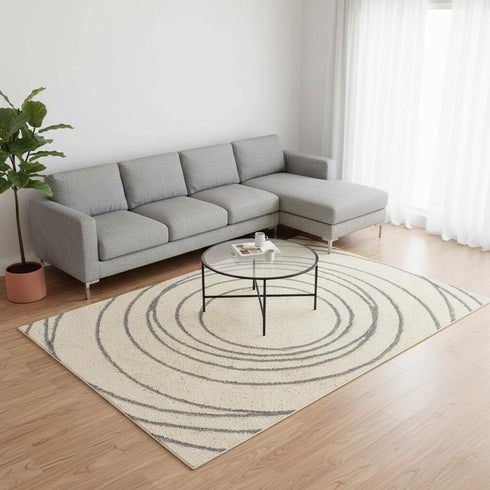 8' X 11' Cream And Gray Abstract Area Rug