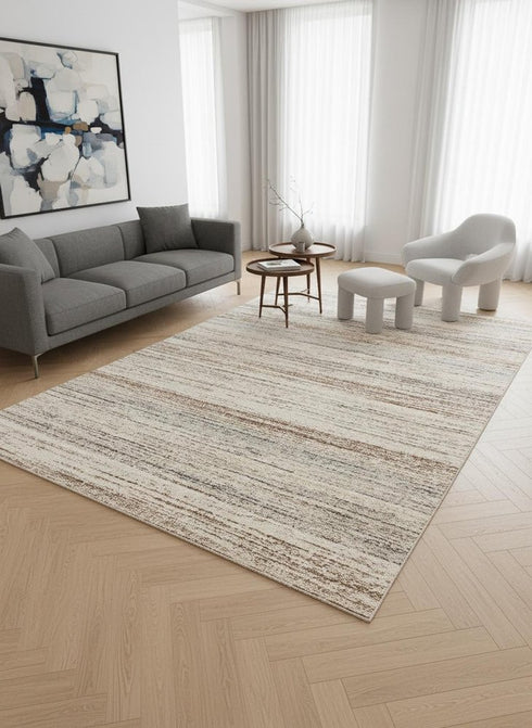 8' X 11' White And Orange Abstract Area Rug