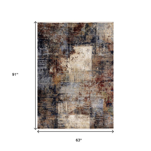 8' X 10' Cream Black And Tan Abstract Area Rug