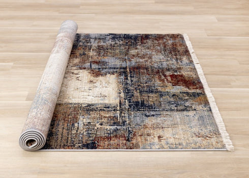 8' X 10' Cream Black And Tan Abstract Area Rug