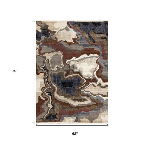 5' X 8' Beige Blue And Black Abstract Area Rug