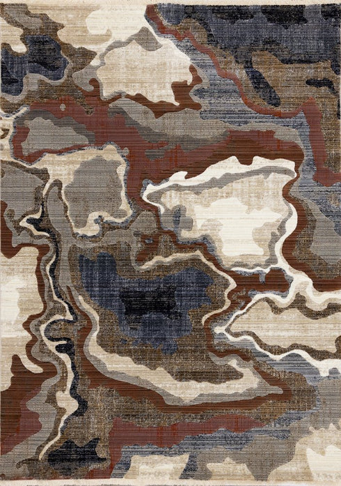5' X 8' Beige Blue And Black Abstract Area Rug