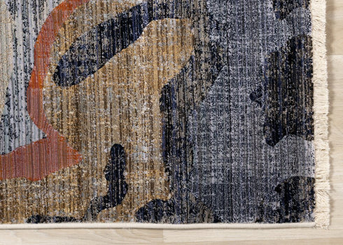 5' X 8' Beige Blue And Black Abstract Area Rug