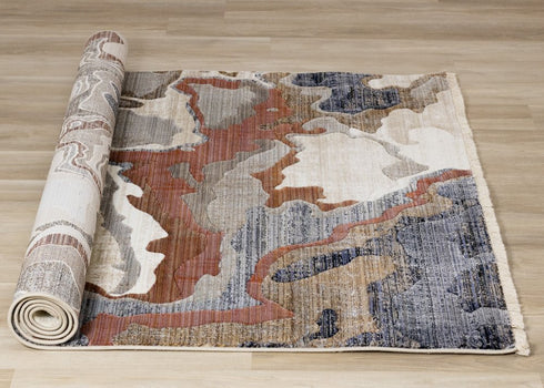5' X 8' Beige Blue And Black Abstract Area Rug