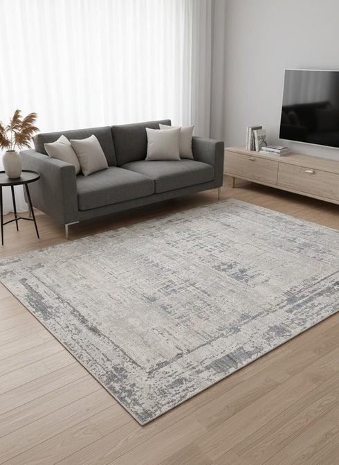 8' X 11' Gray Blue And Beige Abstract Area Rug