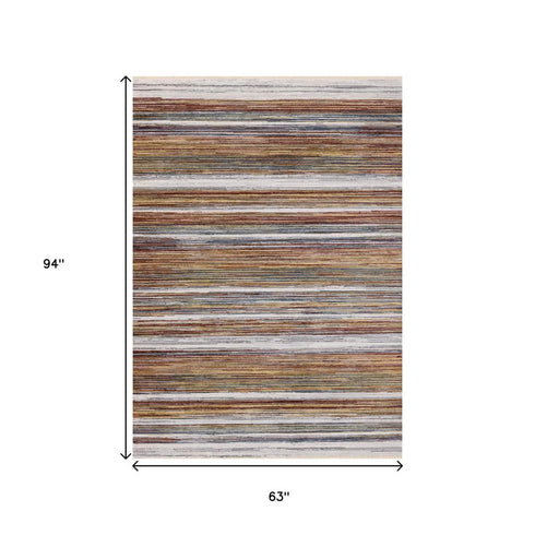 8' X 10' Yellow Blue And Brown Striped Area Rug