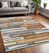 8' X 10' Yellow Blue And Brown Striped Area Rug
