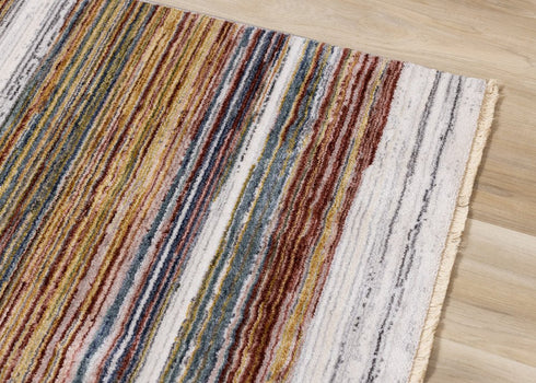 8' X 10' Yellow Blue And Brown Striped Area Rug