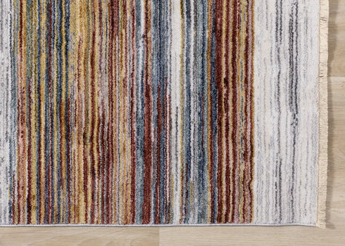 8' X 10' Yellow Blue And Brown Striped Area Rug