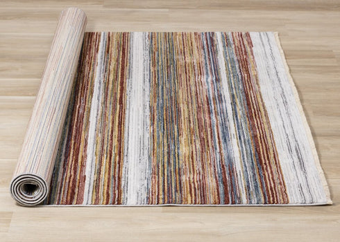 8' X 10' Yellow Blue And Brown Striped Area Rug