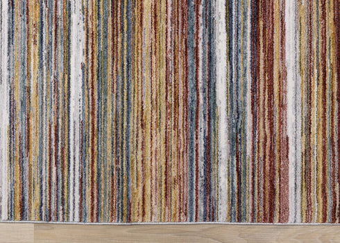 8' X 10' Yellow Blue And Brown Striped Area Rug