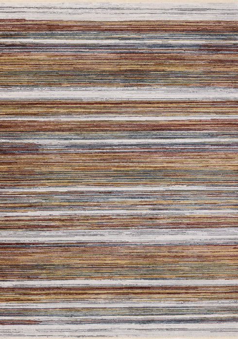 8' X 10' Yellow Blue And Brown Striped Area Rug