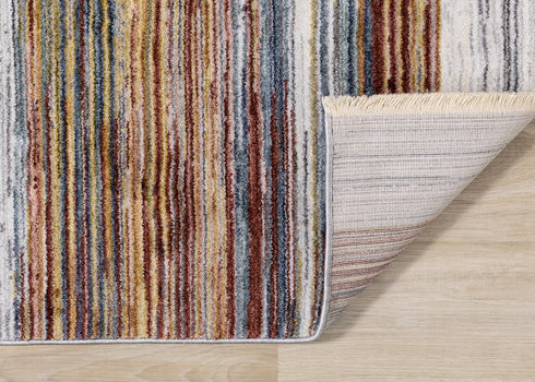 8' X 10' Yellow Blue And Brown Striped Area Rug
