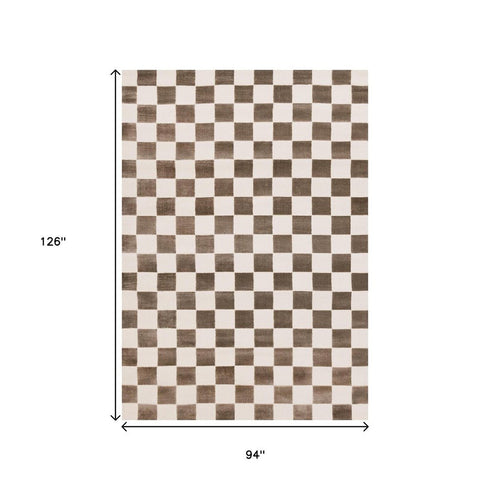 5' X 8' Brown And White Geometric Area Rug
