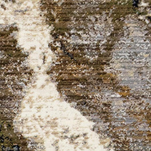 8' X 10' Black Dark Green And Beige Abstract Area Rug