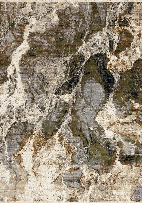 8' X 10' Black Dark Green And Beige Abstract Area Rug