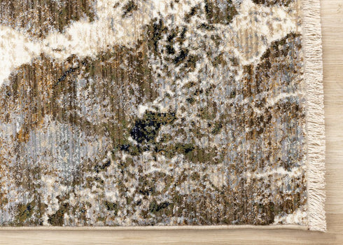 8' X 10' Black Dark Green And Beige Abstract Area Rug