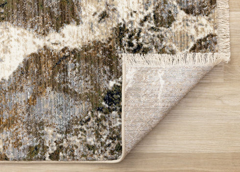 8' X 10' Black Dark Green And Beige Abstract Area Rug
