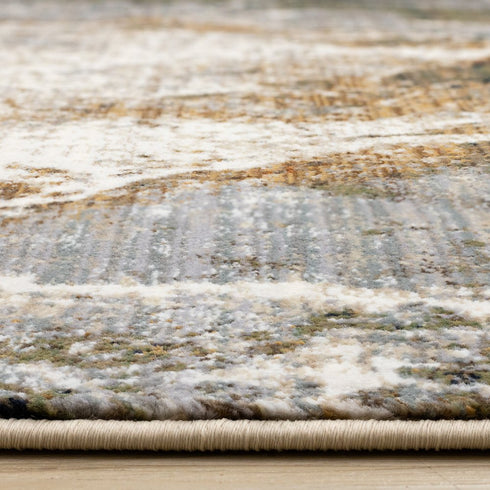 8' X 10' Black Dark Green And Beige Abstract Area Rug