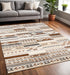 5' X 8' Cream Black And Brown Tribal Area Rug