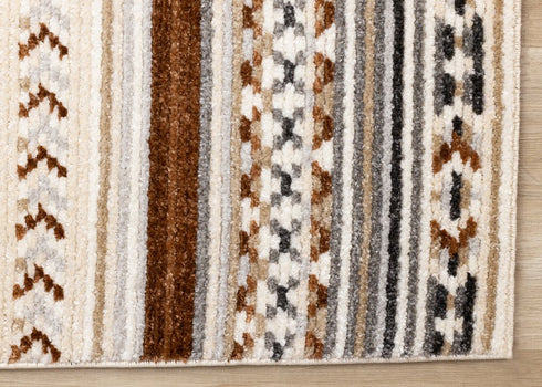 5' X 8' Cream Black And Brown Tribal Area Rug