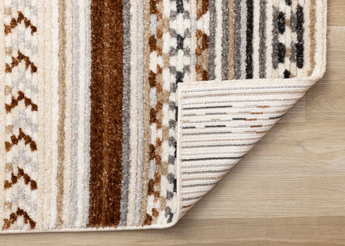 5' X 8' Cream Black And Brown Tribal Area Rug