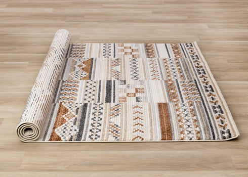 5' X 8' Cream Black And Brown Tribal Area Rug