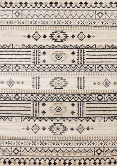 5' X 8' Cream And Black Tribal Area Rug