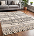 5' X 8' Cream And Black Tribal Area Rug