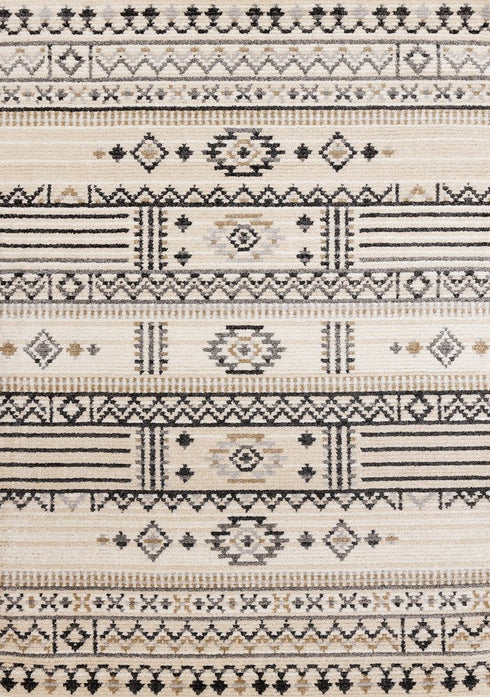 5' X 8' Cream And Black Tribal Area Rug