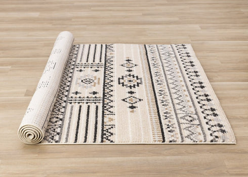 5' X 8' Cream And Black Tribal Area Rug