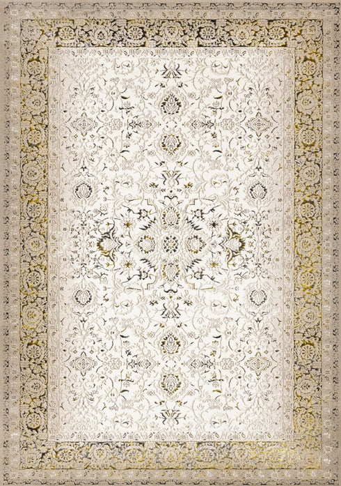 5' X 8' Cream Black And Tan Medallion Area Rug