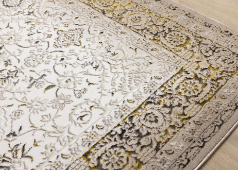 5' X 8' Cream Black And Tan Medallion Area Rug