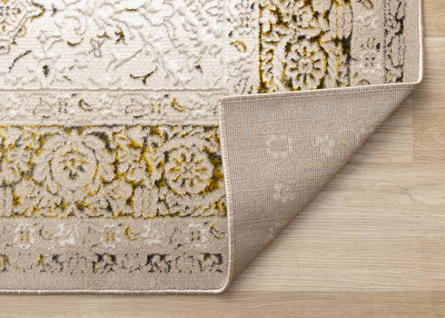 5' X 8' Cream Black And Tan Medallion Area Rug